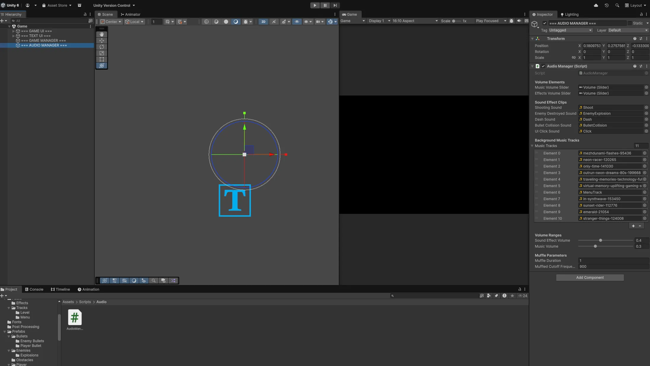 Audio Manager configuration in Unity Inspector