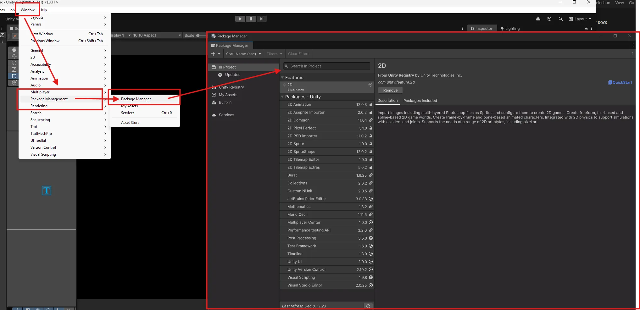 Unity Package Manager import screen